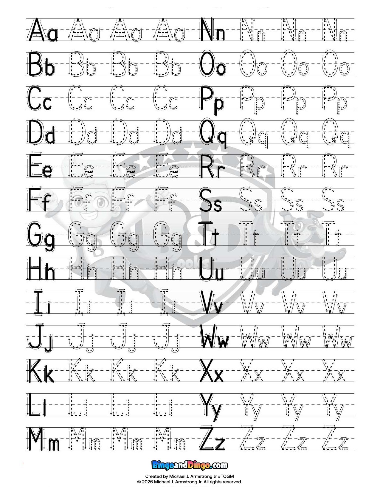Bingo-Dingo-Print-Alphabet-Tracing-A-Z-Michael-J-Armstrong-Jr-TOGM-Free-Printable